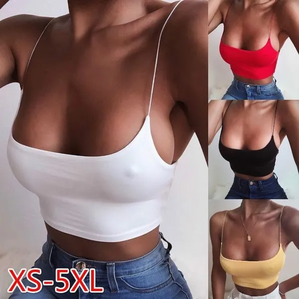 Bra Tanks European and American Solid Color Tight Bottom Vest U-Neck Low Cut Exposed Navel Small Suspender Sports Bra Camis — image 7