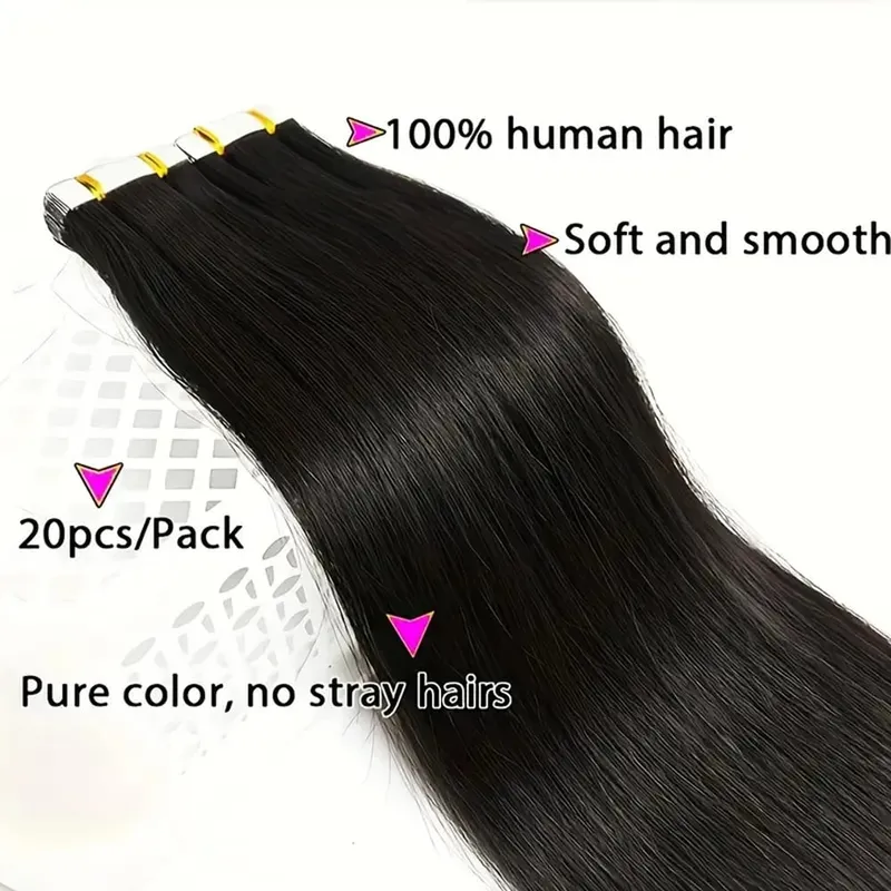 Tape in Hair Extensions Straight Human Hair Remy Tape in Human Hair Extension Natural Color Seamless Silky Straight Skin Tape In — image 5