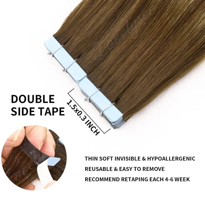 קלטת Balayage בתוספות שיער שיער אדם 100% שיער רמי ישר חלק בלתי נראה 20 יח'/40 יח' קלטת קלטת שיער אדם צ'יק אנד
