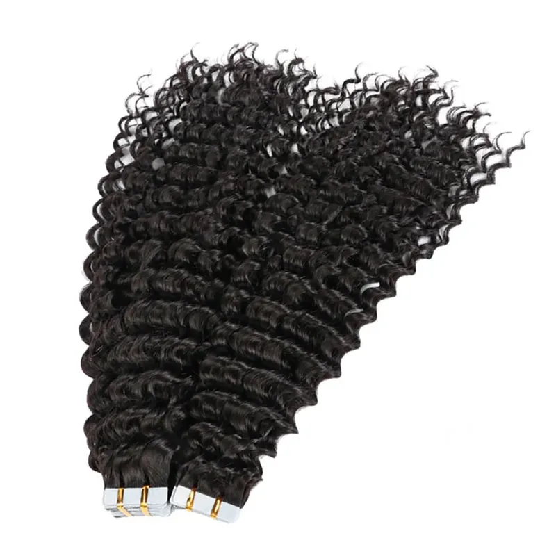 Tape In Hair Extensions Human Hair Deep Curly Tape Ins 20Pcs 50G/Pack Seamless Deep Wave Tape In Human Hair Extensions For Women — image 2