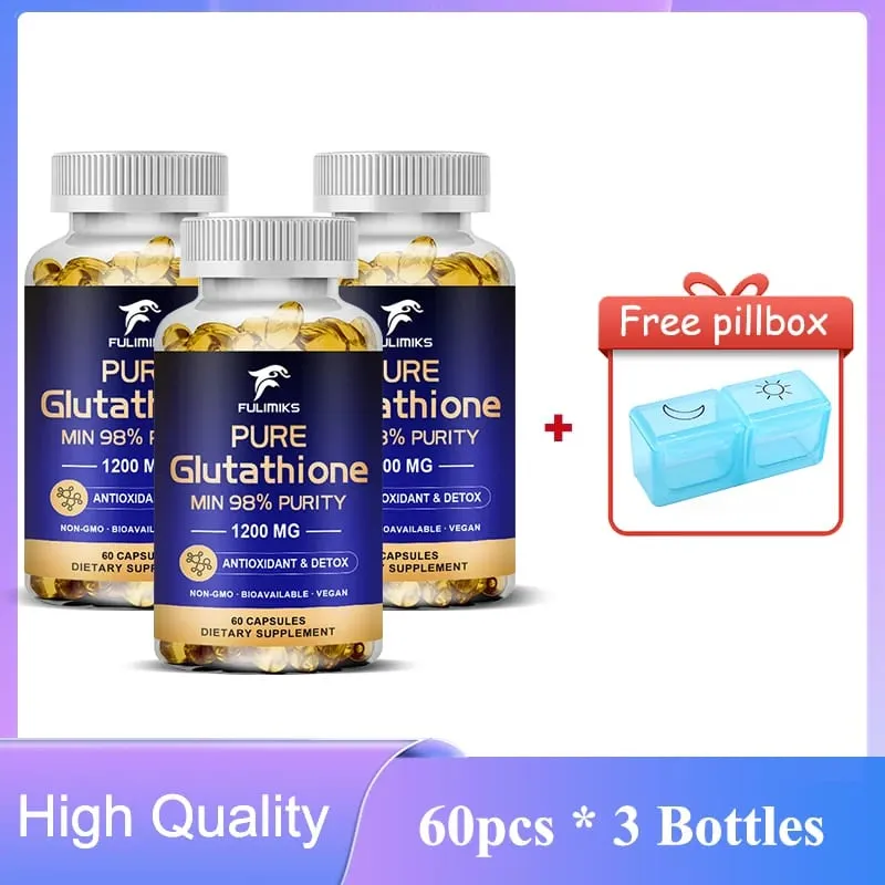 Pure Glutathione Capsules 1200MG Max Absorption Support Skin Antioxidant Anti-Aging Detoxification Liver Cleansing Immunity