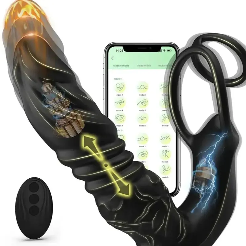 Male Sex Toy for Man Gay Couple Pleasure,5-in-1 Prostate Massager Thrusting Anal Vibrator ,Dual Silicone Cock Ring with APP&Re — image 1