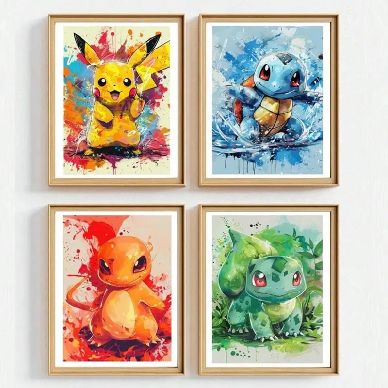 Anime Pokemon Pikachu Charmander Bulbasaur Squirtle Poster HD Canvas Painting Home Living Room Painting Wall Art Children's Gift — image 1