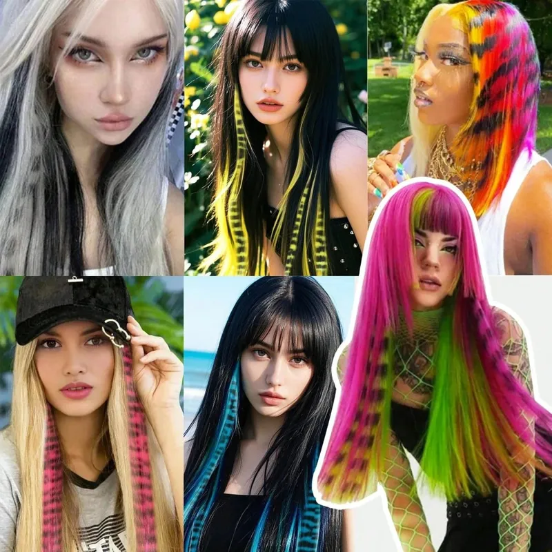 1pc/2pcs/3pcs/4pcs/6pcs/8pcs18" Long Straight Zebra Print Synthetic Feather clip in Hair Extensions Ideal Halloween Christmas — image 7