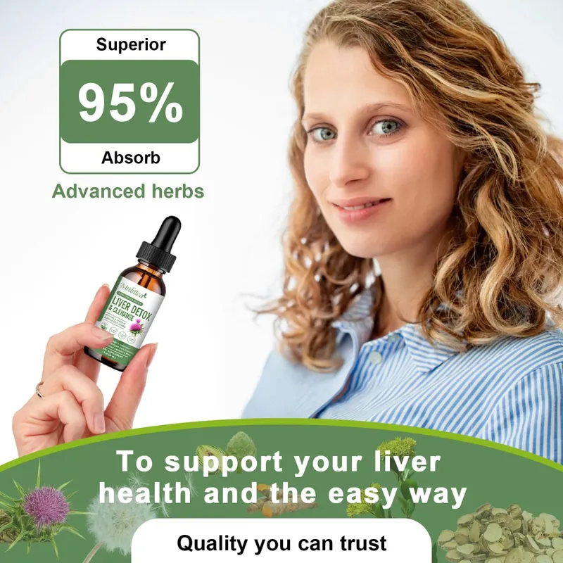 Mulittea Liver Health Drops com cardo leiteiro e alcachofra -60ml de mistura de ervas com silimarina, dente-de-leão, cúrcuma e berberina para limpeza do fígado, reparo de desintoxicação e suporte diário — image 6