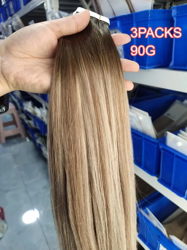 Moresoo Tape in Human Hair Extensions Silky Straight Natural Brazilian Hair 100% Real Double Sided Tape in Hair Extensions