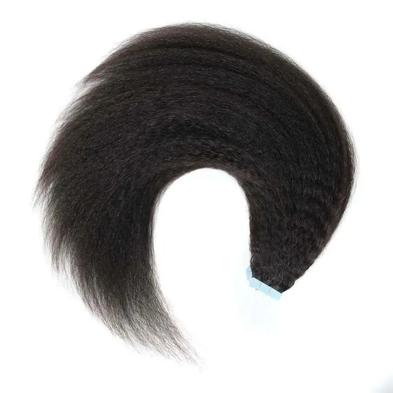 Natural Black Tape in Hair Extensions Real Human Hair Light Yaki Tape ins #1B Yaki Straight — image 5