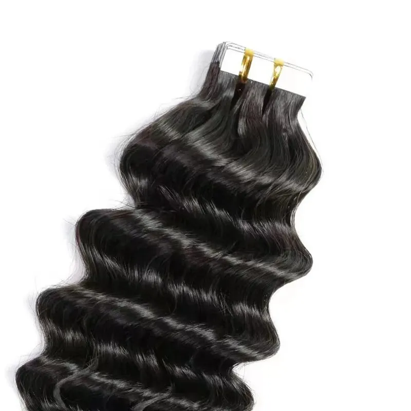 Tape In Hair Extensions Human Hair Deep Curly Tape Ins 20Pcs 50G/Pack Seamless Deep Wave Tape In Human Hair Extensions For Women — image 3