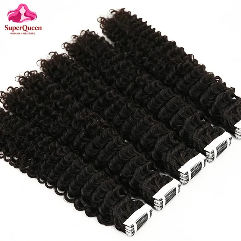 Deep Wave Tape In Hair Extensions Human Hair Skin Weft Seamless Invisible Clip-In And Tape-In Hair Extensions 20Pcs 50G/Pack