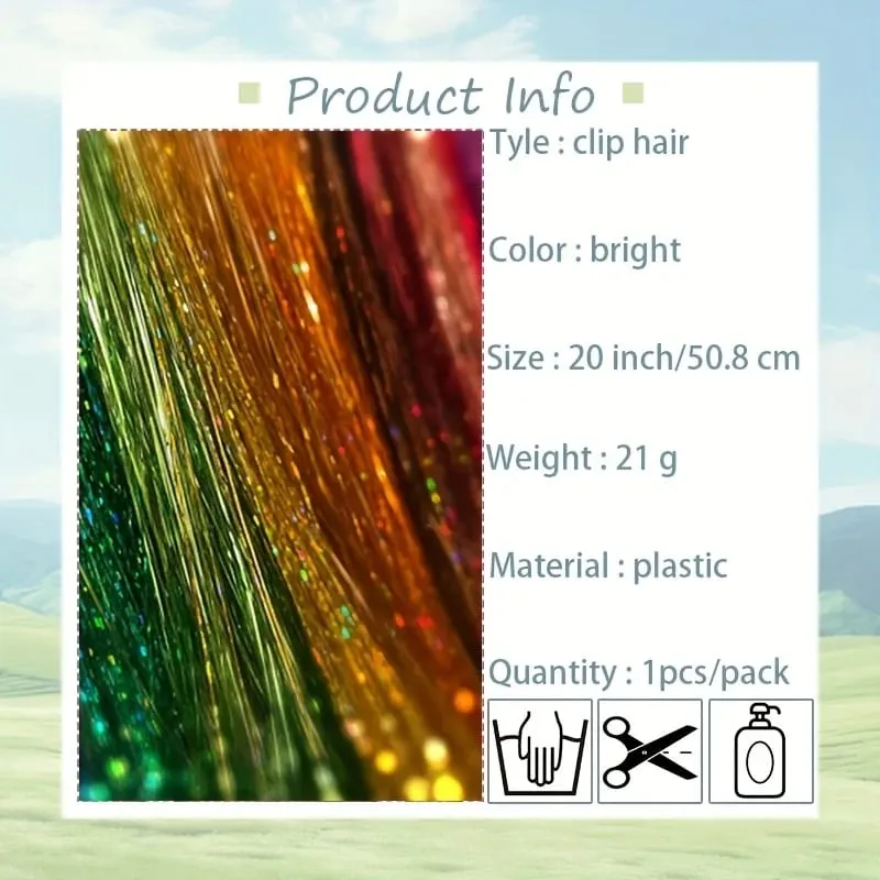 20-inch 6-clip synthetic fibers hair extensions glittery fairy hair extensions sparkly horse hair shimmering set for horse — image 3