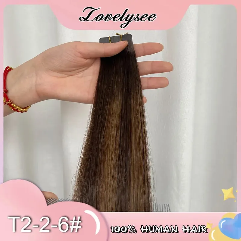 קלטת Balayage בתוספות שיער שיער אדם 100% שיער רמי ישר חלק בלתי נראה 20 יח'/40 יח' קלטת קלטת שיער אדם צ'יק אנד
