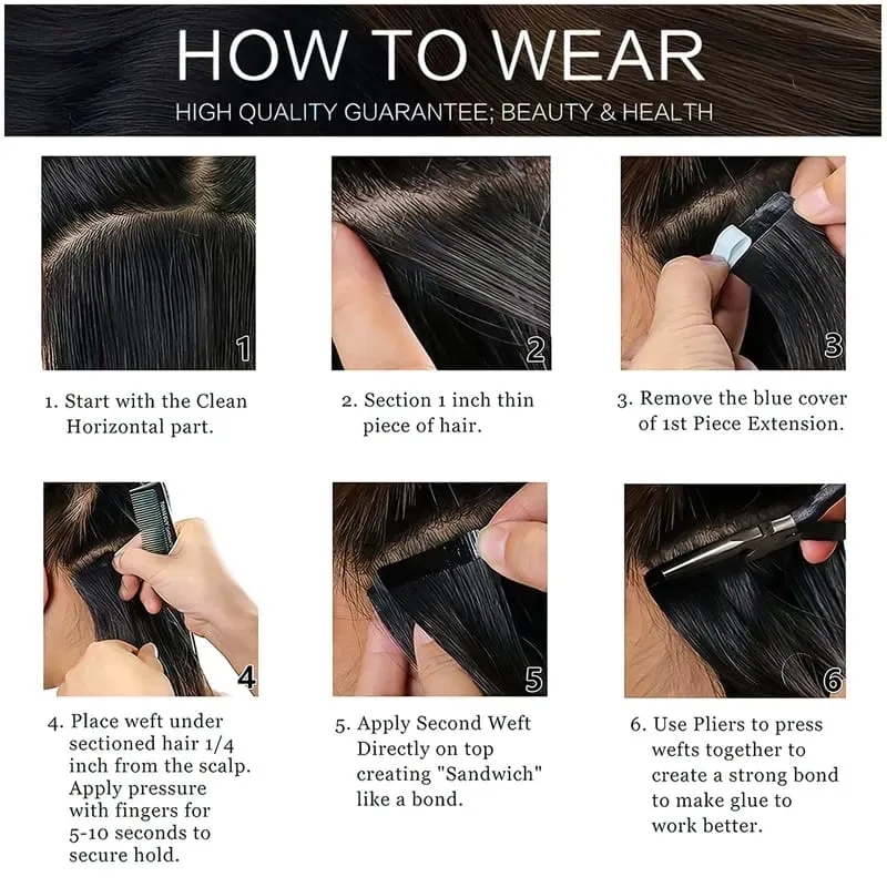 Tape In Hair Extensions 100% Real Remy Human Hair Body Wave Extensions Natural Black Invisible Tape on For Woman 16-26 Inches