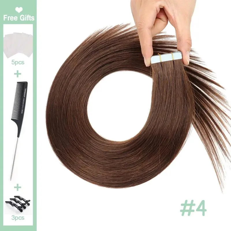 12-24" Brazilian Remy Hair 20pcs Straight Seamless Invisible Tape In Human Hair Extensions Tape In Hair Extensions Human Hair