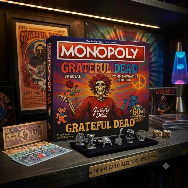 Monopoly Grateful Dead Special Commemorative Edition Board Game 60th Anniversary Rock Band Themed Tabletop Game Family Party Collectible Gift for Fans