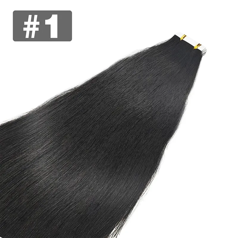 Tape in Hair Extensions Straight 100% Human Hair 20Pcs Natural Black Invisible Seamless Natural Black Tape Ins Hair Extensions