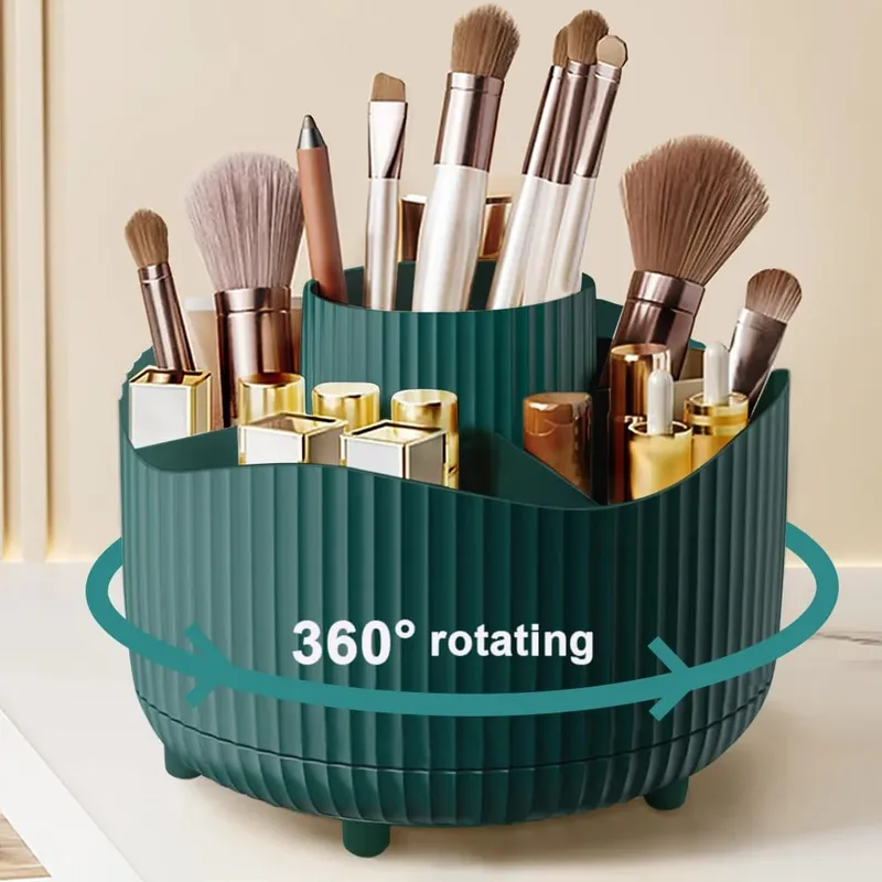 360° Rotating Makeup Organizer Makeup Holder Cosmetic Storage with 5 Compartments Multi-Functional Holder for Brushes Pen — image 9