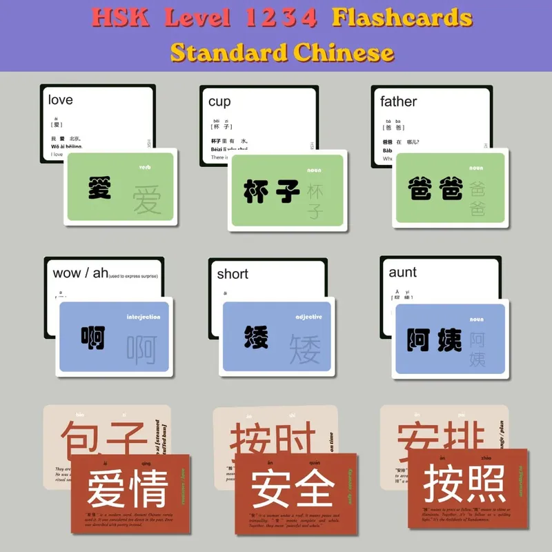 HSK 1 2 3 4 Flashcards Chinese Vocabulary Cards English Bilingual Learning Study Cards Mandarin Chinese Language Beginner to Int — image 1