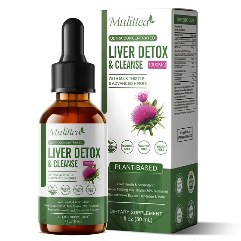 Mulittea Liver Health Drops com cardo leiteiro e alcachofra -60ml de mistura de ervas com silimarina, dente-de-leão, cúrcuma e berberina para limpeza do fígado, reparo de desintoxicação e suporte diário