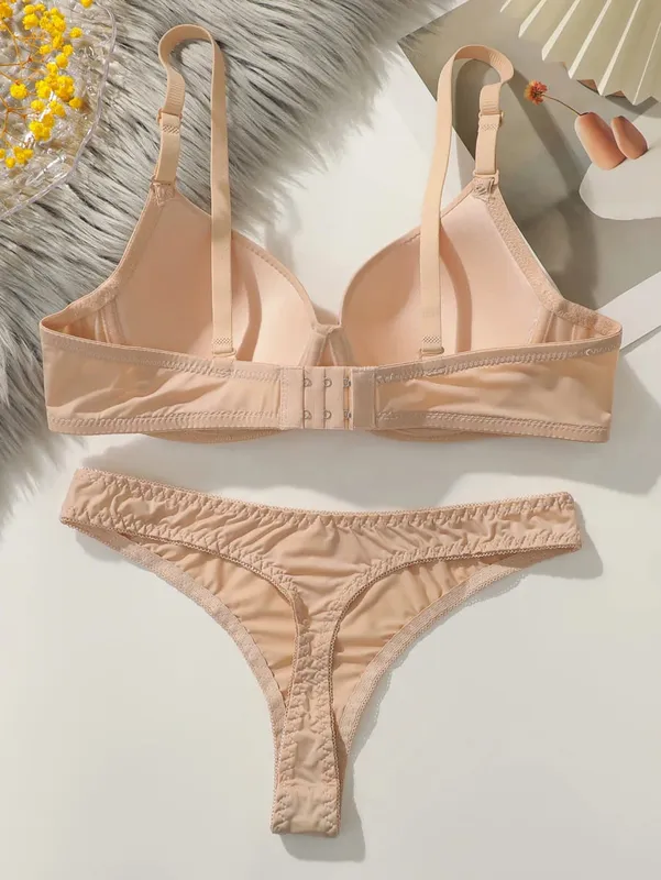 Solid Underwire Lingerie Set Women Push Up Bra with Steel Ring Fashion Women Underwear Panty Everyday Bras Sets — image 2