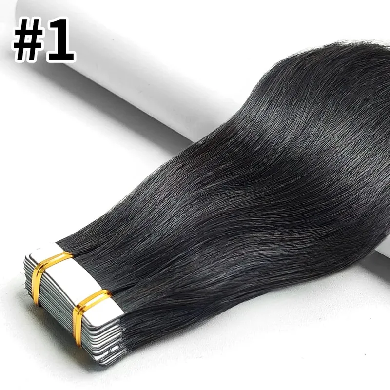 20pcs Human Hair Tape In Hair Extensions Natural Seamless Remy Hair Straight 14-26Inch Lengths with Invisible Tape Ins 50G/Pack
