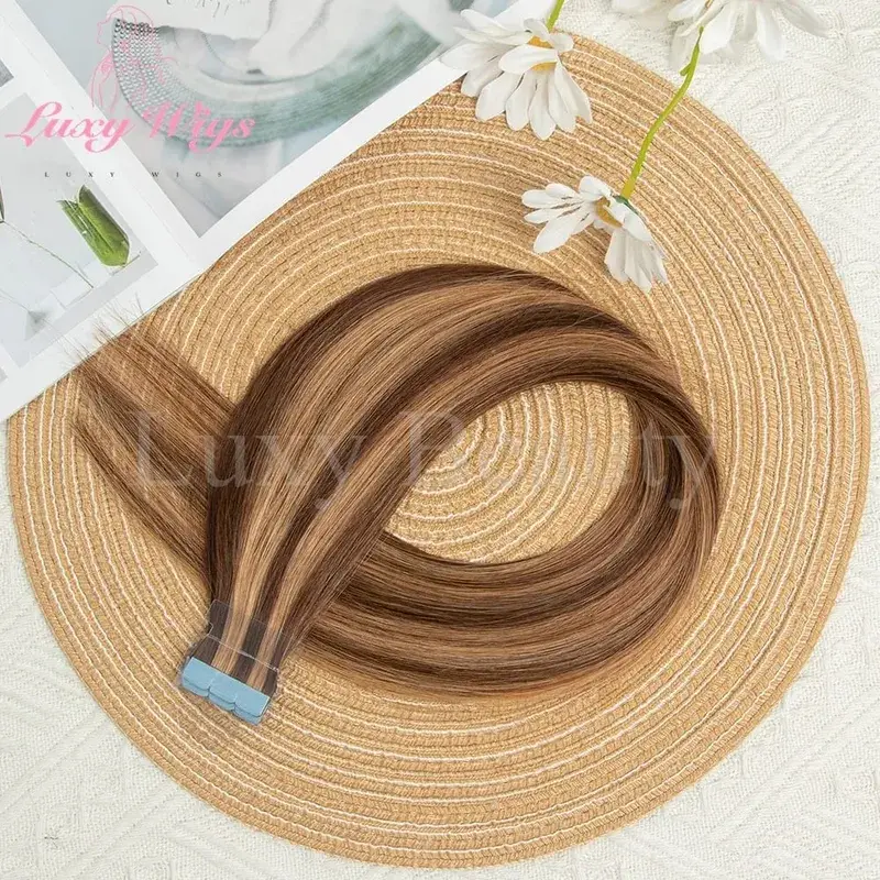 Highlights Brown Mini Tape in Human Hair Extensions Natural Black Blonde Double Side Invisible Seamless Mini Tape in Hair 10pcs — image 4
