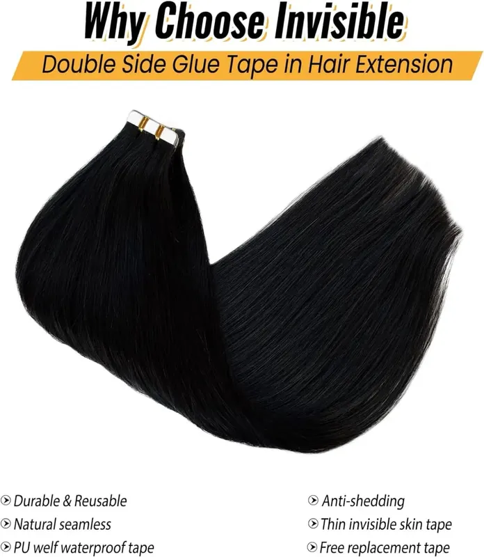 26 Inch Straight Tape In Hair Extensions 20pcs/50g Natural Black Remy 100% Human Hair Tape Ins Adhesive Invisible Glue Seamless — image 4