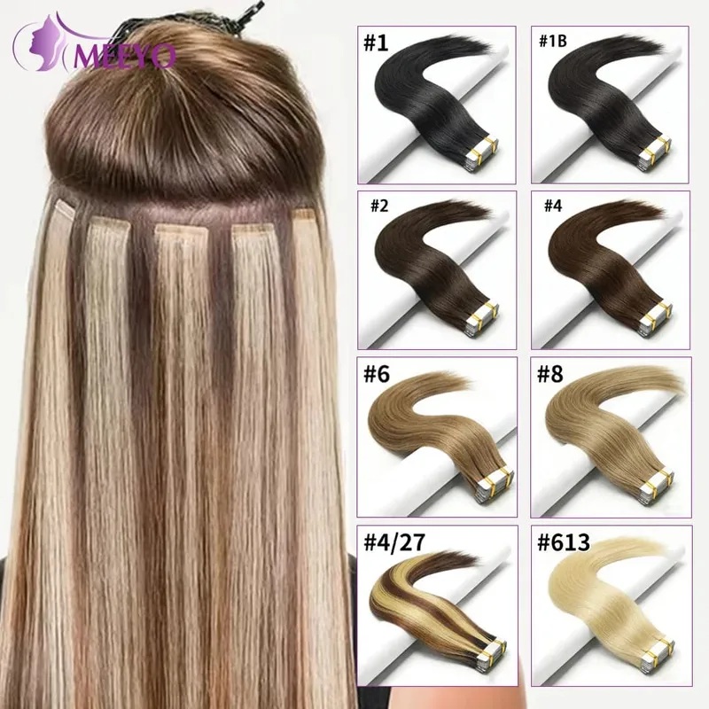 Natural Color Tape In Hair Extensions Virgin Human Hair Silk Straight Invisible Tape On Extensions Color #4 for Women 50G 20pcs — image 2