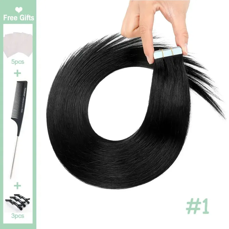 12-24" Brazilian Remy Hair 20pcs Straight Seamless Invisible Tape In Human Hair Extensions Tape In Hair Extensions Human Hair