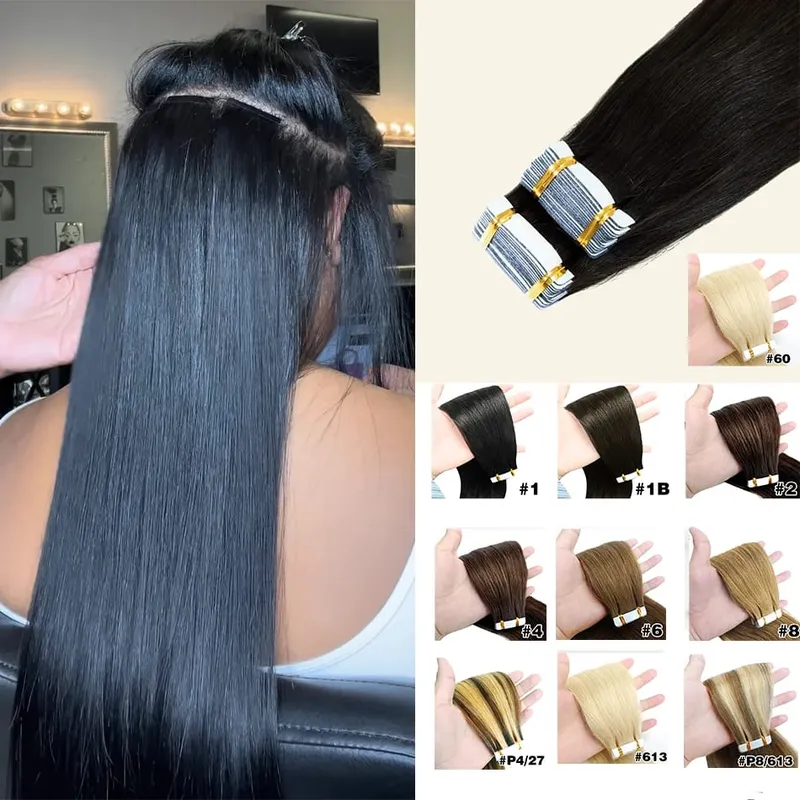 Natural Color Tape In Hair Extensions Human Hair Silk Straight Seamless Invisible Tape 20Pcs for Women Salon High Quality — image 2