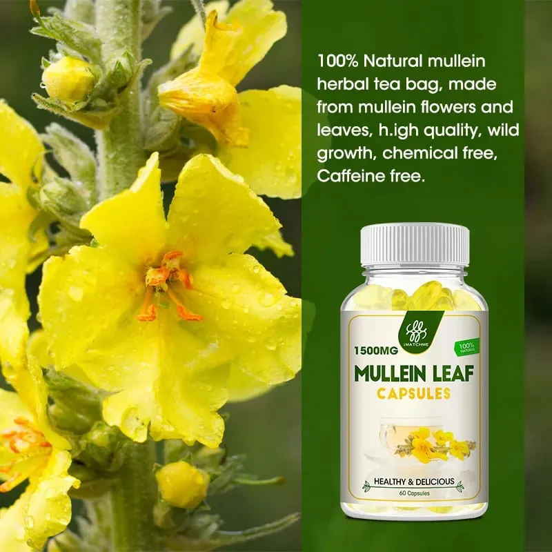 iMATCHME Mullein Leaf Capsules Lung Cleansing Unobstructed Breathing Relieve Cough Detoxification Health Care Antioxidat Enhance Immunity — image 2