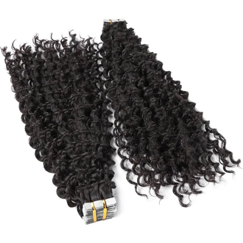 Deep Wave Tape In Hair Extensions Human Hair 20Pcs Double Sided Invisible Tape Hair Extension 50G/Pack Remy Human Hair Tape Ins