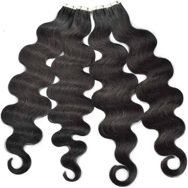 Tape In Hair Extensions Human Hair Body Wave Remy Tape Ins Human Hair Extensions Natural Black Extension Seamless Skin Weft 50G — image 5