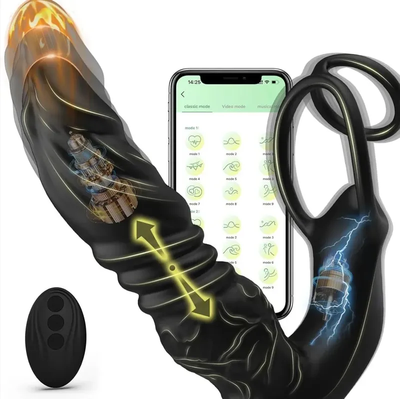Male Sex Toy for Man Gay Couple Pleasure,5-in-1 Prostate Massager Thrusting Anal Vibrator ,Dual Silicone Cock Ring with APP&Re — image 6