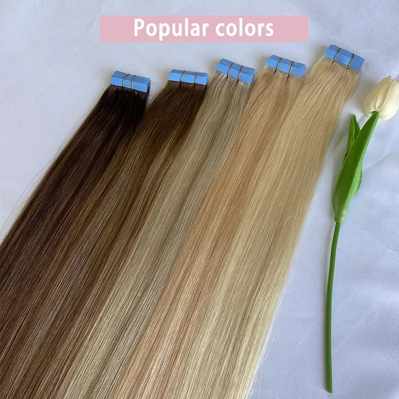 Luxurious Highlight Invisible Tape In Hair Extensions Human Hair Injection Pu Tape In Straight Hair Extensions Thick Ends — image 4