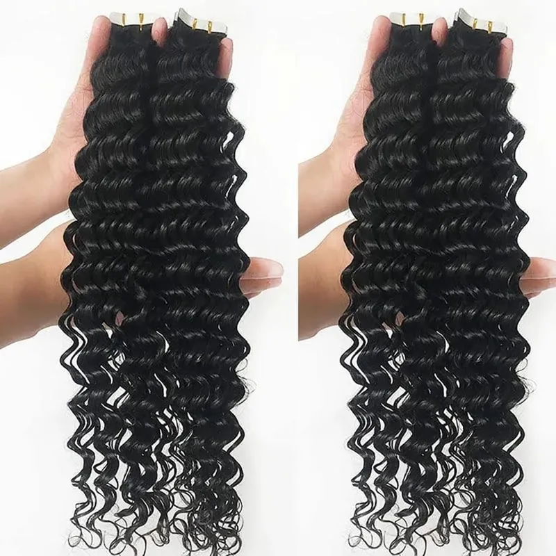 Tape In Hair Extensions Human Hair Deep Curly Tape Ins 20Pcs 50G/Pack Seamless Deep Wave Tape In Human Hair Extensions For Women — image 5