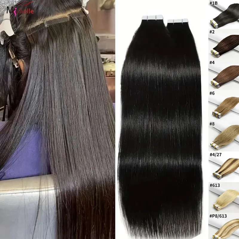 Tape in Hair Extensions Straight Human Hair Brazilian Human Hair Extensions 20Pcs Straight Tape In Adhesive Invisible 50G/Pack — image 2