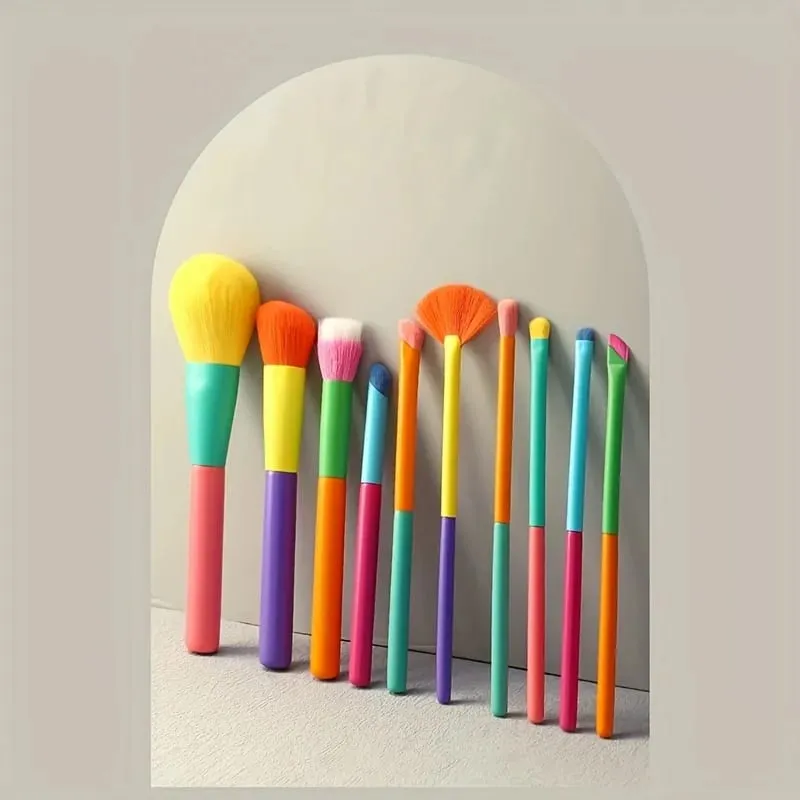 10 ultra-soft rainbow makeup brushes including brushes for foundation eyeshadow blush and eyebrows/lips