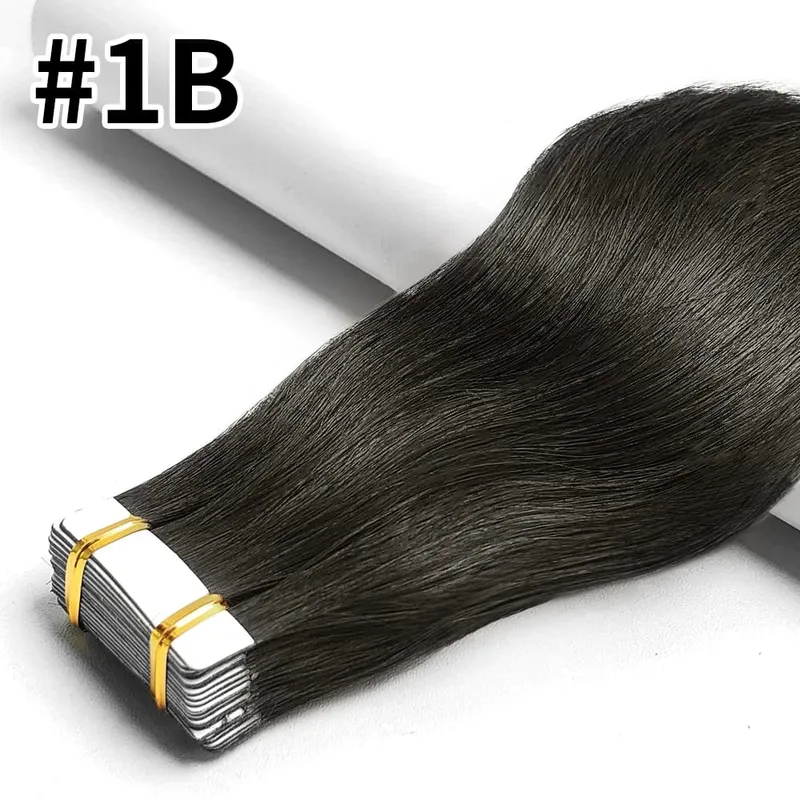 Natural Brazilian Tape Ins Hair Extensions Straight Seamless Tape In 100% Human Hair Adhesive Tape In 20/40/60pcs Hair For Women
