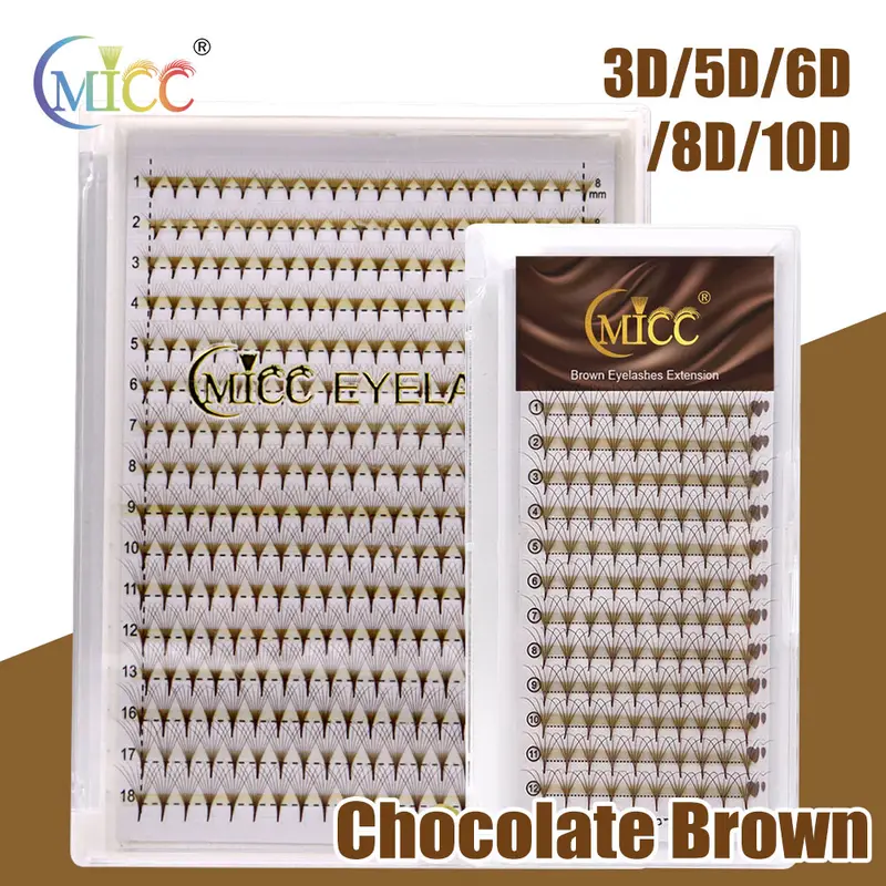 Dark Brown Premade Fans Volume Lash Extensions 3D-10D Soft Coffee Brown Russian Volume Lashes Sharp Stem Pointy Base for Eyelash