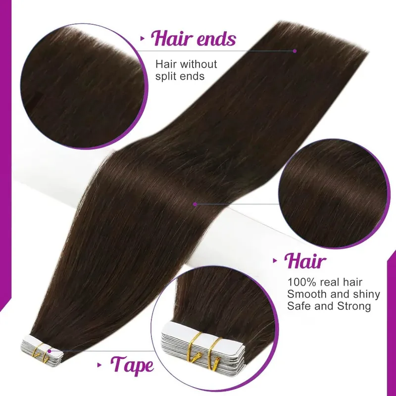 Natural Color Tape In Hair Extensions Human Hair Silk Straight Seamless Invisible Tape In Extensions Color P4/27 20Pcs for Women