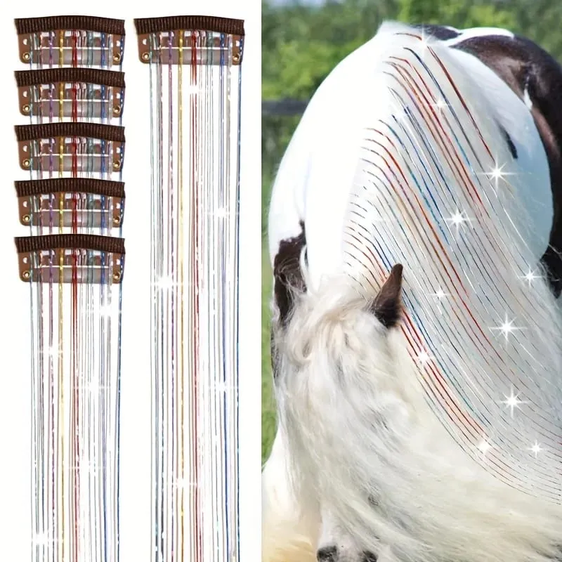 20-inch 6-clip synthetic fibers hair extensions glittery fairy hair extensions sparkly horse hair shimmering set for horse — image 7