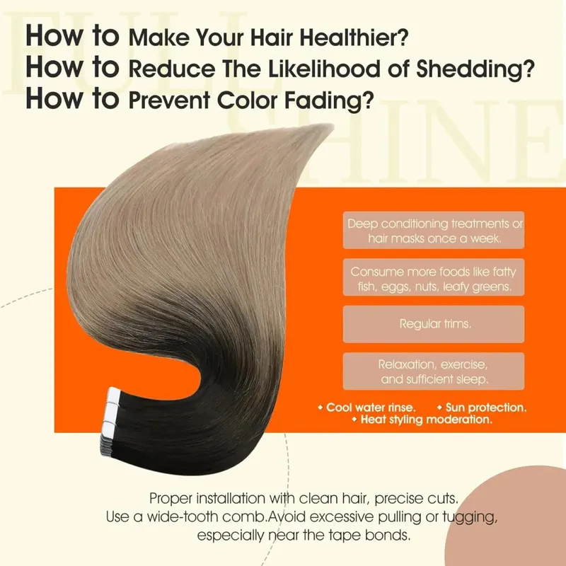 Full Shine Tape in Hair Extensions Human Hair Seamless Silky Straight Skin Weft 20Pcs 50G Add Length for Wedding