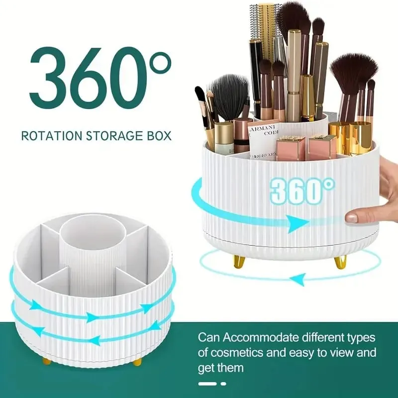 360° Rotating Makeup Organizer Makeup Holder Cosmetic Storage with 5 Compartments Multi-Functional Holder for Brushes Pen — image 2