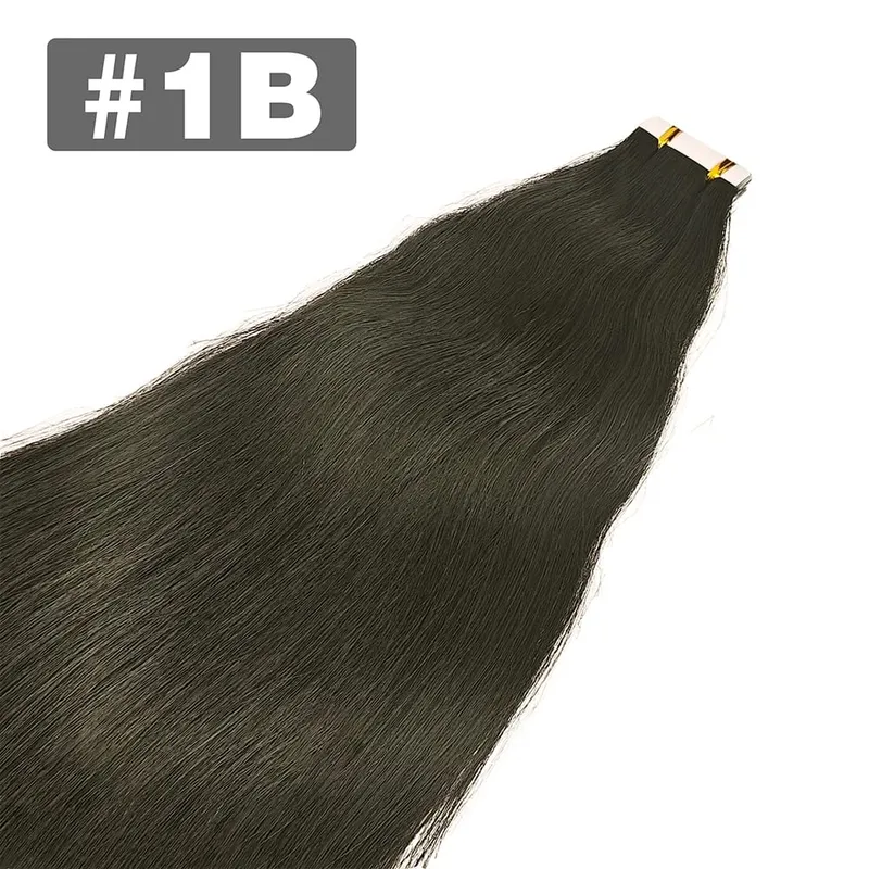 Tape in Hair Extensions Straight 100% Human Hair 20Pcs Natural Black Invisible Seamless Natural Black Tape Ins Hair Extensions — image 8