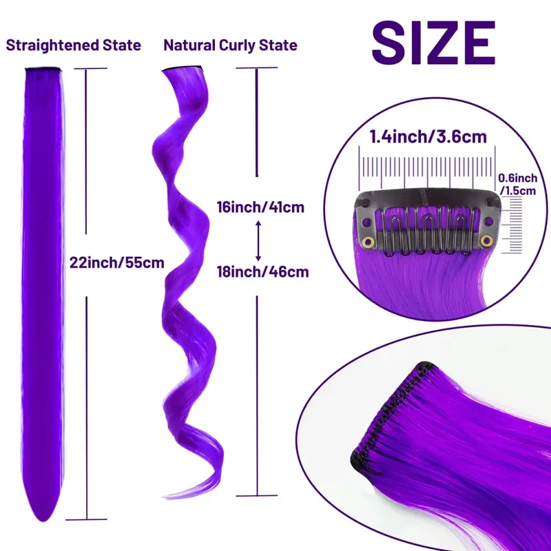 22Iinch Colored Curly Wavy Clip in Hair Extensions for Women Multi-colors Party Highlights Synthetic Rainbow Hairpiece (9 PCS) — image 4