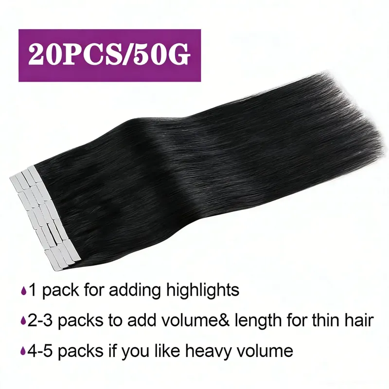 Natural Color Tape In Hair Extensions Virgin Human Hair Silk Straight Invisible Tape On Extensions Color #4 for Women 50G 20pcs — image 5