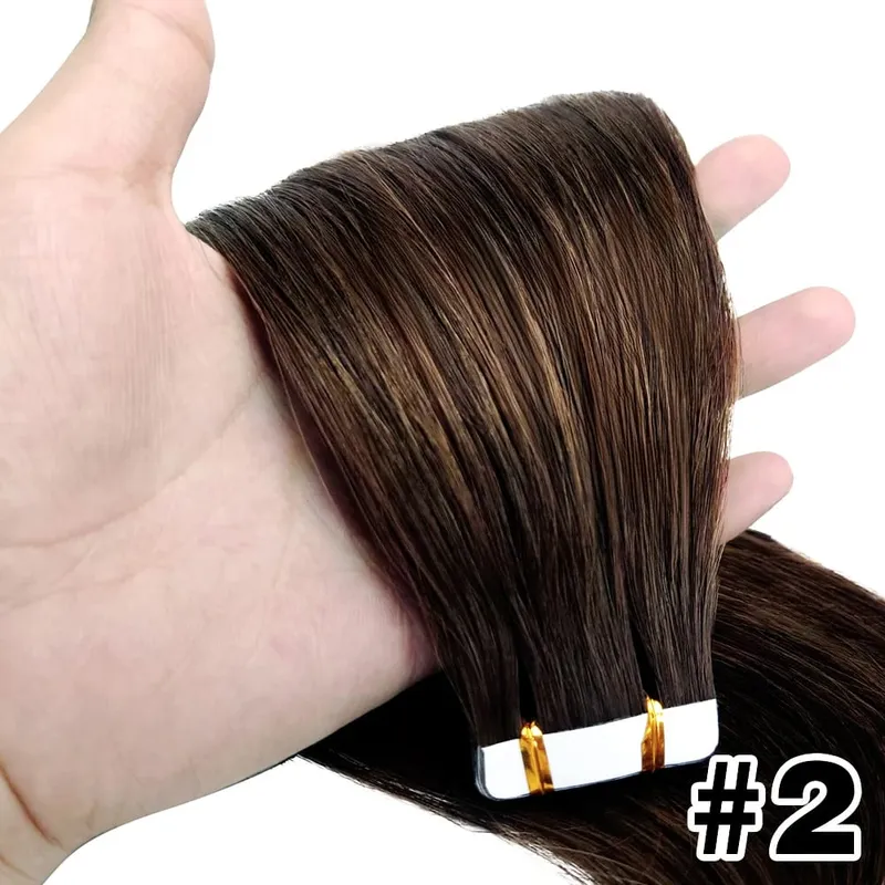 Natural Color Tape In Hair Extensions Human Hair Silk Straight Seamless Invisible Tape In Extensions Color P4/27 20Pcs for Women