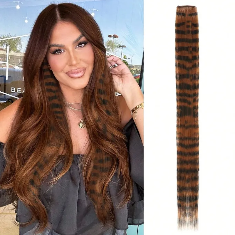 1pc/2pcs/3pcs/4pcs/6pcs/8pcs18" Long Straight Zebra Print Synthetic Feather clip in Hair Extensions Ideal Halloween Christmas — image 8