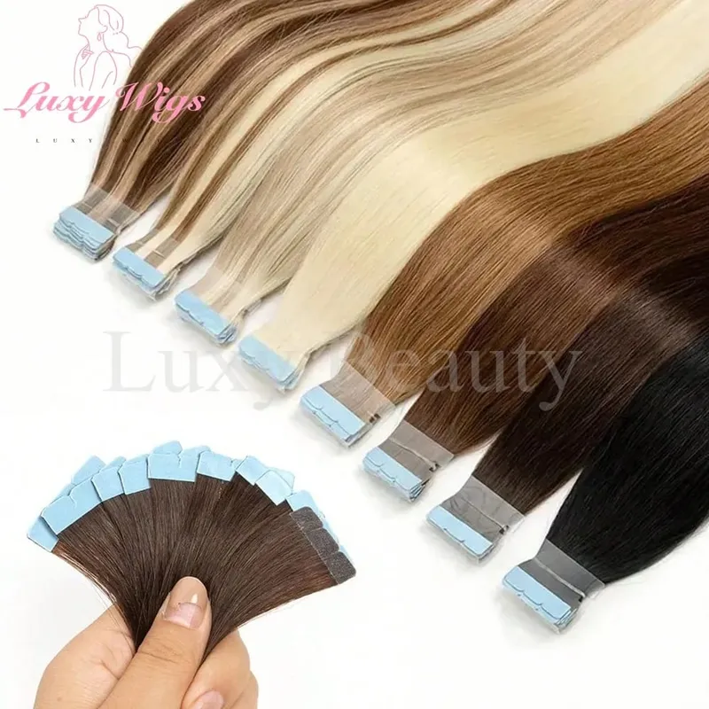 Highlights Brown Mini Tape in Human Hair Extensions Natural Black Blonde Double Side Invisible Seamless Mini Tape in Hair 10pcs — image 5