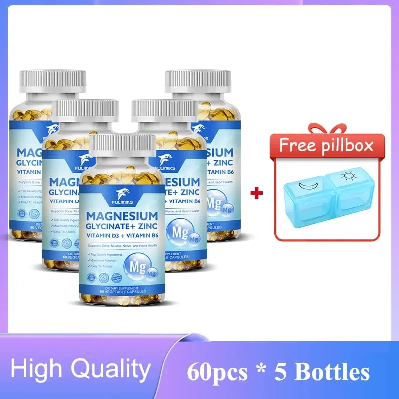 Magnesium Glycinate + Zinc Supplement Capsules High Absorption Support Sleep Health Bone Joint Brain Strengthen Immune